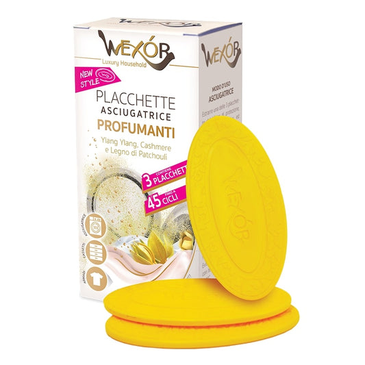 WEXOR PLACCHETTE ASCIUGATRICE PROFUMANTI 3PZ 45 CICLI YLANG YLANG,CASHMERE E LEGNO DI PATCHOULI