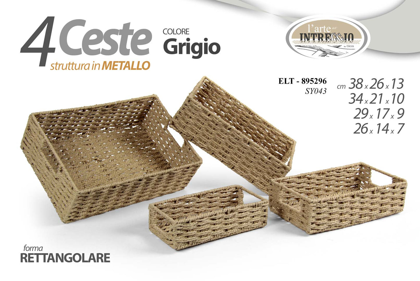 GICOS CESTA RETTANGOLARE STRUTTURA IN METALLO CM.29X17X9 GRIGIO