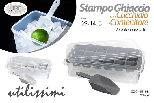 GICOS STAMPO GHIACCIO CON CUCCHIAIO E CONTENITORE CM.29X14X8 2 COLORI ASSORTITI