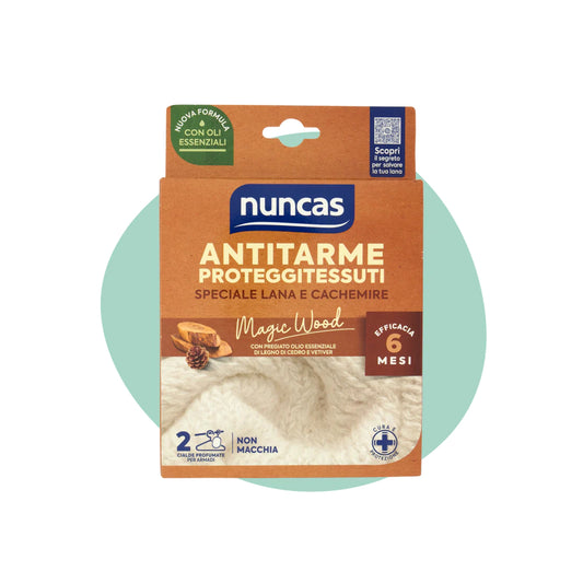 NUNCAS ANTITARME PROTEGGI TESSUTI SPECIALE LANA E CACHEMIRE 2 CIALDE PROFUMATE PER ARMADI MAGIC WOOD
