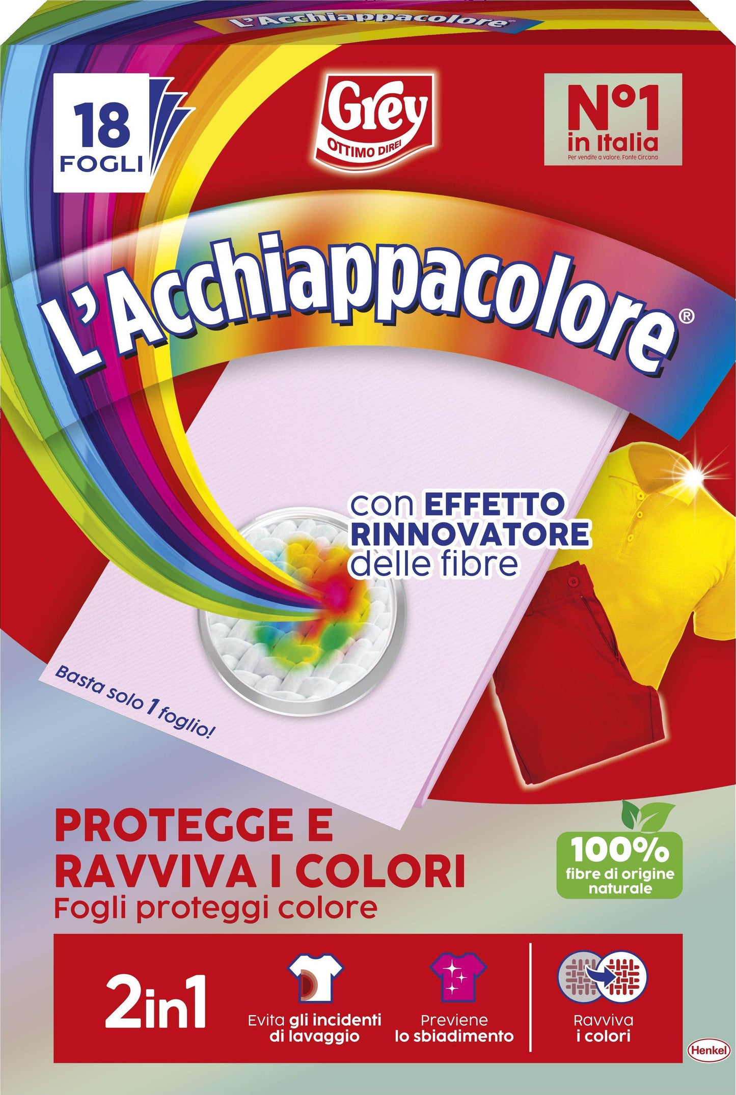 GREY L'ACCHIAPPACOLORE PROTEGGE E RAVVIVA I COLORI FOGLI PROTEGGI COLORE 2IN1 18 FOGLI