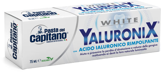 PASTA DEL CAPITANO DENTIFRICIO 75ML YALURONIX WHITE CON ACIDO IALURONICO RIMPOLPANTE