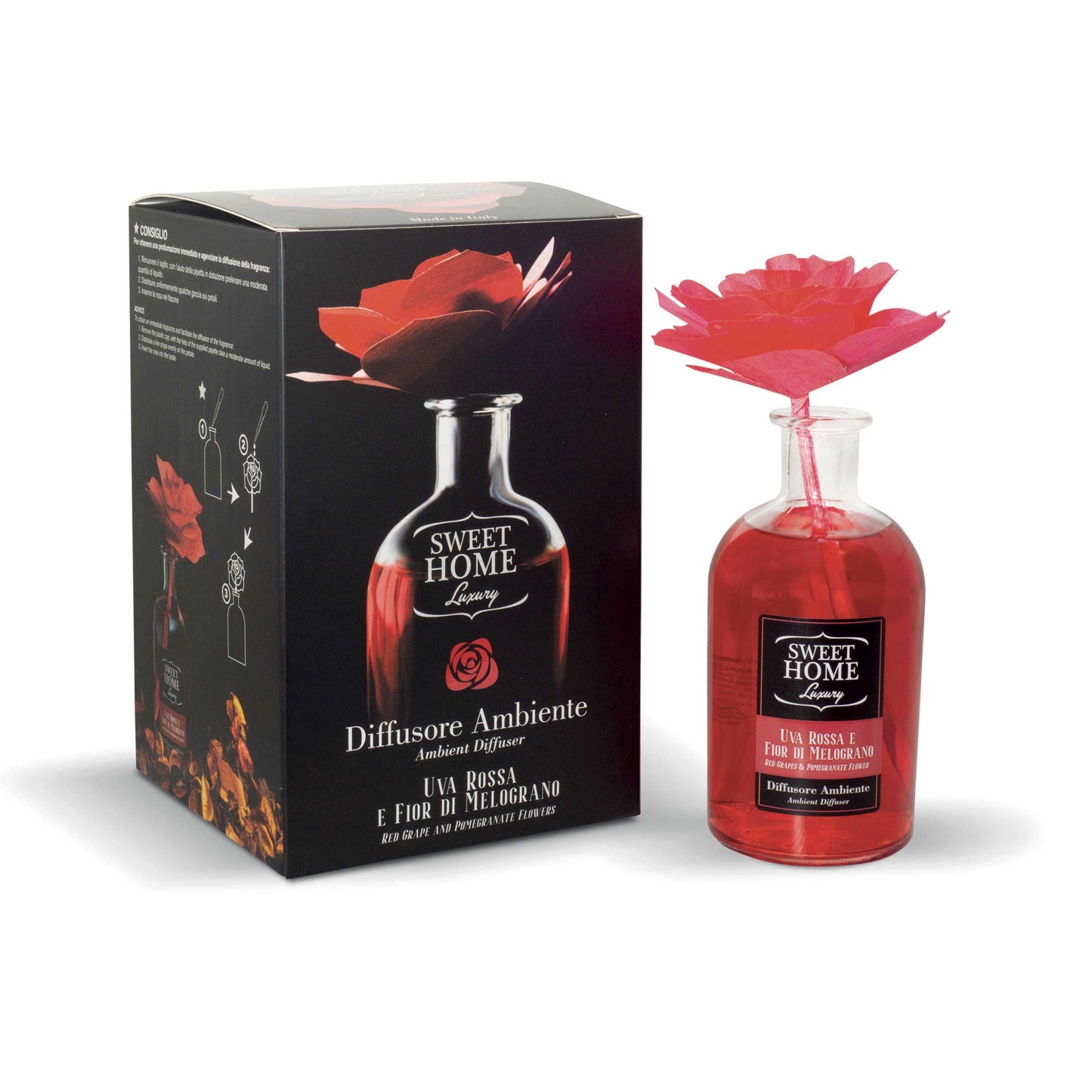 SWEET HOME LUXURY DIFFUSORE AMBIENTE ROSA 250ML UVA ROSSA E FIOR DI MELOGRANO