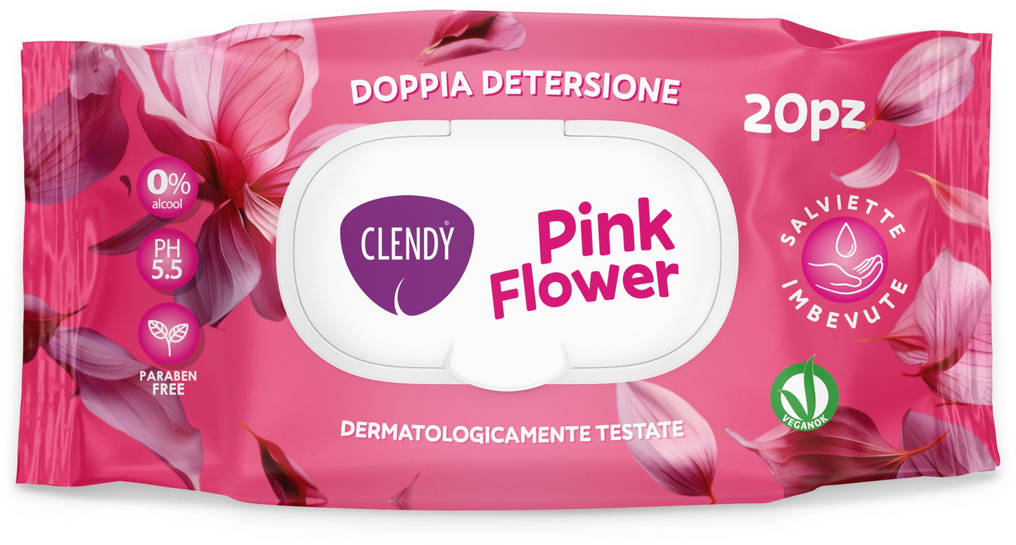 CLENDY SALVIETTE IMBEVUTE MULTIUSO 20PZ PINK FLOWER DOPPIA DETERSIONE