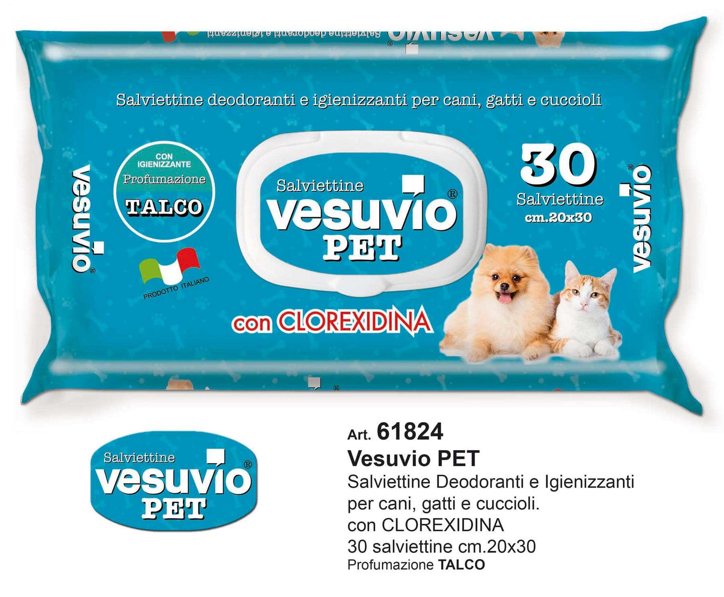 VESUVIO PET SALVIETTINE CON CLOREXIDINA CM.20X30 TALCO ART.61824