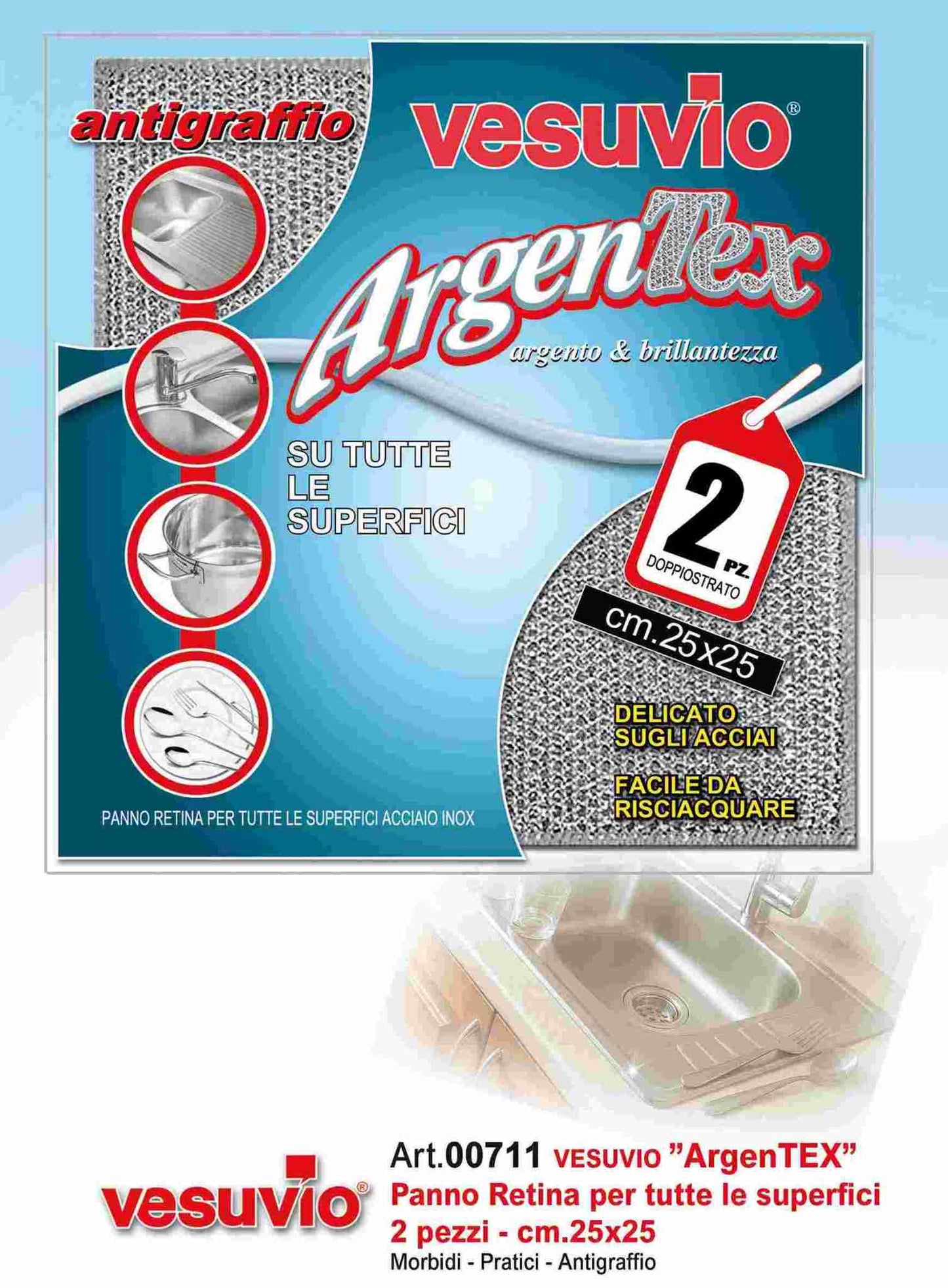VESUVIO ARGENTEX ARGENTO & BRILLANTEZZA ANTIGRAFFIO PANNO RETINA CM.25X25 ART.00711