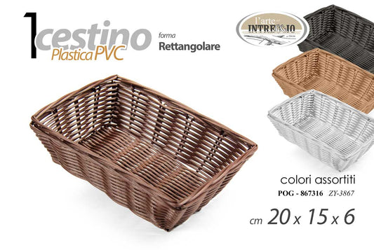 GICOS CESTINO PLASTICA PVC INTRECCIATO FORMA RETTANGOLARE CM.20X15X6 COLORI ASSORTITI