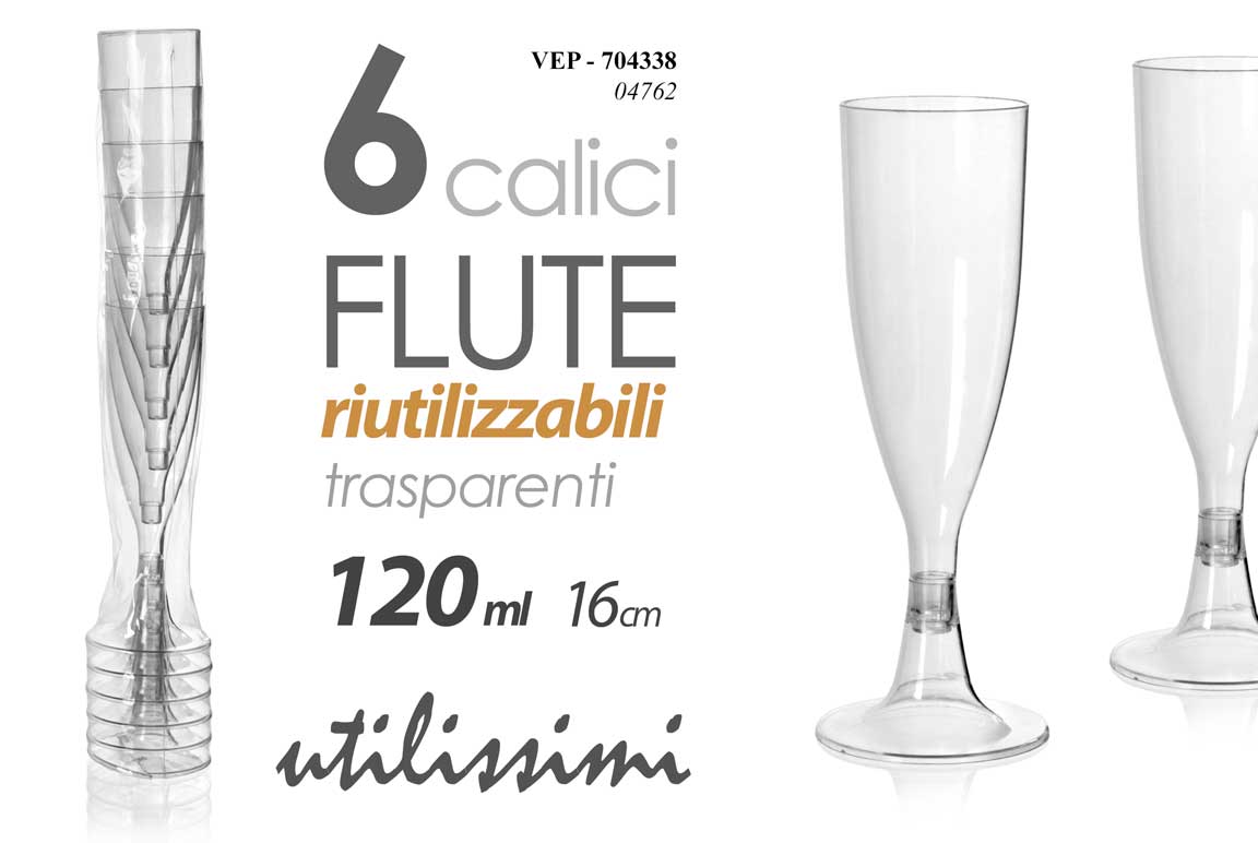 GICOS 6 CALICI FLUTE RIUTILIZZABILI TRASPARENTI 120ML CM.16