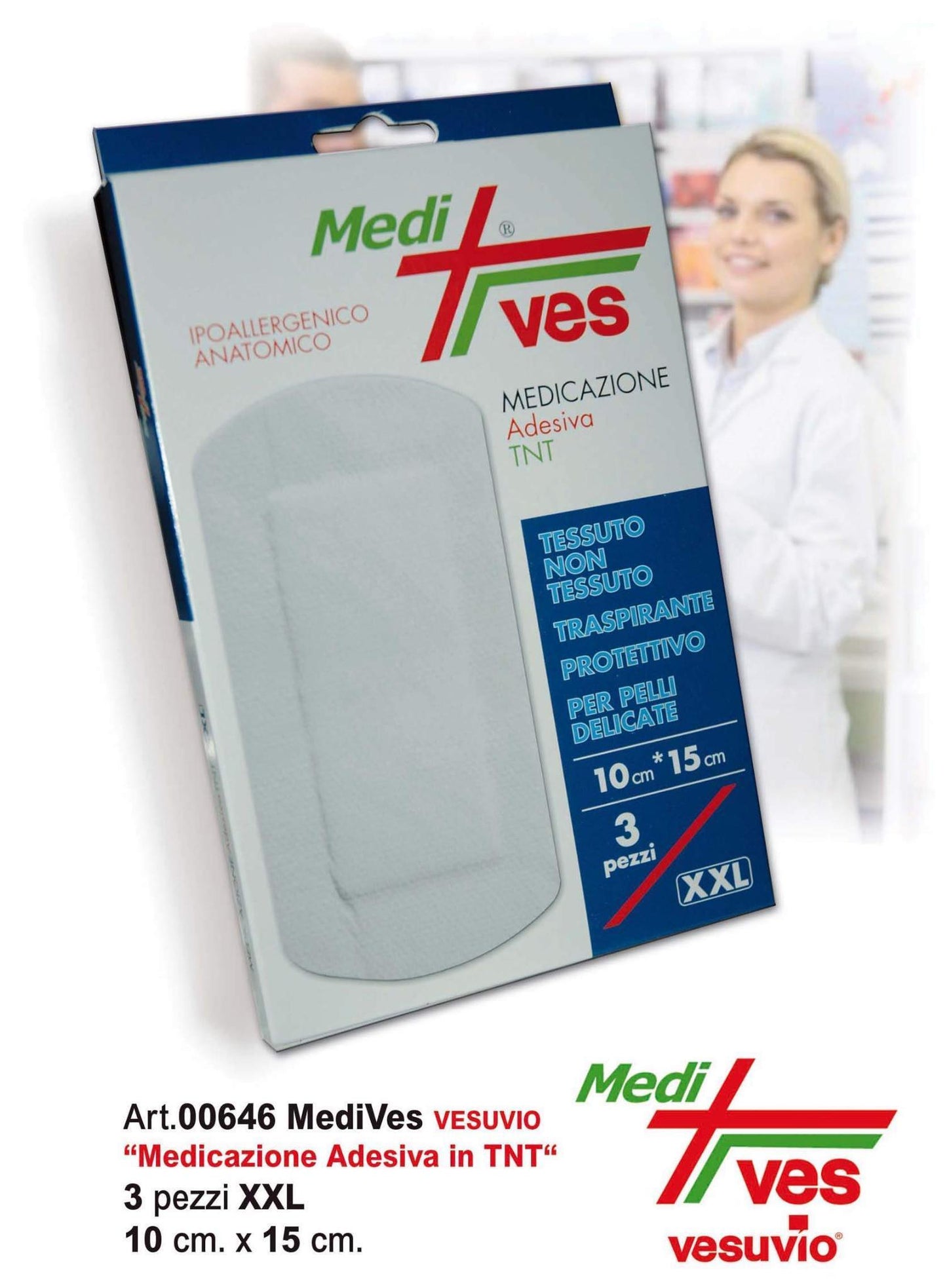 VESUVIO MEDIVES MEDICAZIONE ADESIVA IN TNT CM.10X15 XXL 3PZ ART.00646