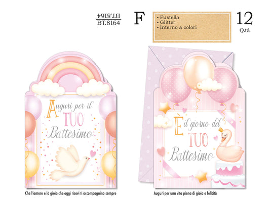 CROMO NB BIGLIETTO BATTESIMO FUSTELLA ROSA BT.8164