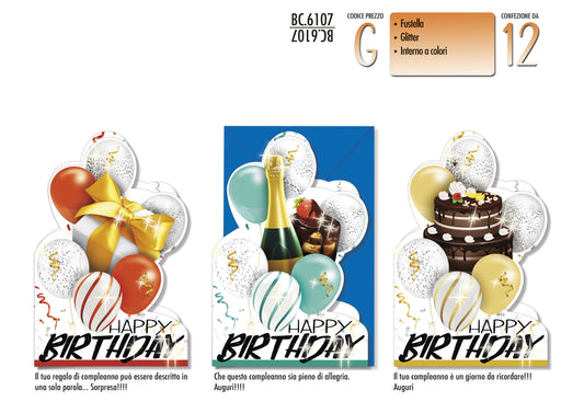 CROMO NB BIGLIETTO AUGURI COMPLEANNO HAPPY BIRTHDAY PALLONCINI BC.6107