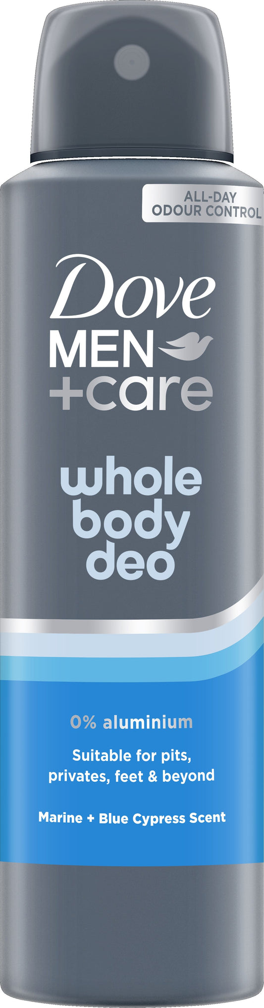 DOVE MEN+CARE WHOLE BODY DEO SPRAY 150ML MARINE + BLUE CYPRESS SCENT ALL DAY ODOUR CONTROL