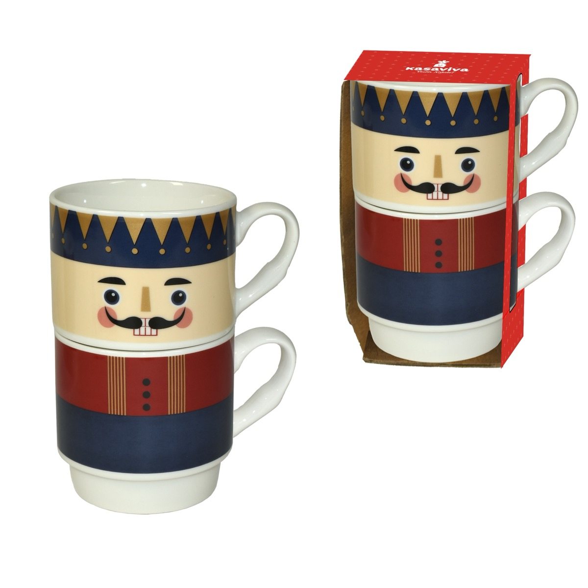 KASAVIVA NATALE SET 2 TAZZE MUG DOUBLE JOY IN PORCELLANA 305ML ASSORTITE