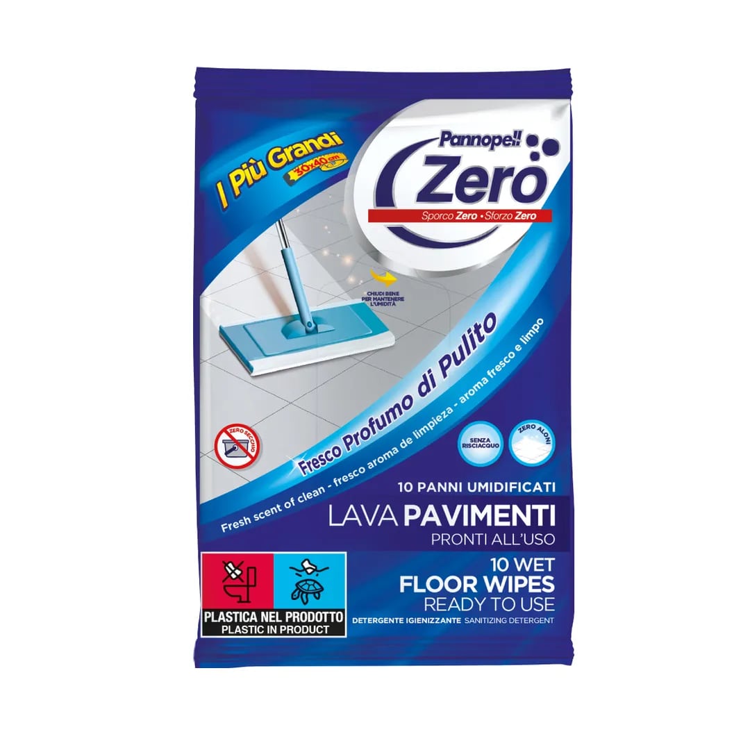 EUDOREX PANNOPELL ZERO 10 PANNI UMIDIFICATI LAVA PAVIMENTI PRONTI ALL'USO CM.30X40 PROFUMO DI PULITO