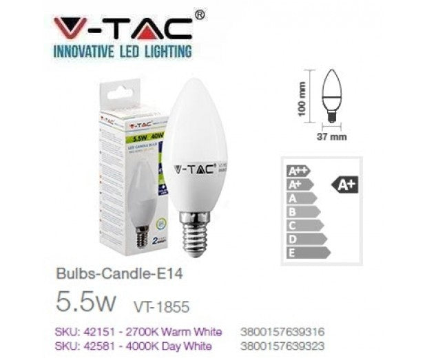 V-TAC LED COLPO DI VENTO E14 4000K 5,5W=40W