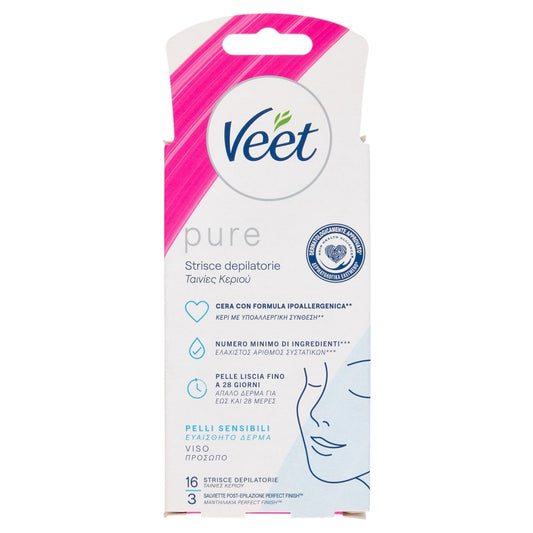 VEET PURE STRISCE VISO X16+3 SALVIETTE POST EPILAZIONE PELLI SENSIBILI