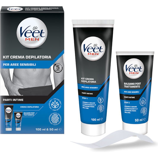 VEET MEN KIT CREMA DEPILATORIA PER AREE SENSIBILI PARTI INTIME 100ML E BALSAMO POST TRATTTAMENTO 50ML