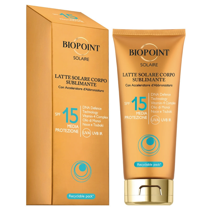 BIOPOINT SOLAIRE LATTE SOLARE CORPO SUBLIMANTE SPF 15 MEDIA PROTEZIONE 200ML CON ACCELERATORE D'ABBRONZATURA