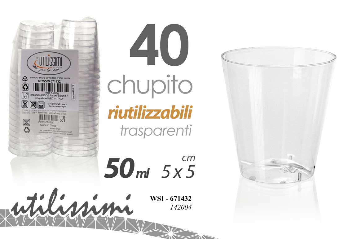 GICOS BICCHIERE CHUPITO RIUTILIZZABILE TRASPARENTE 50ML CM.5X5,5 40PZ