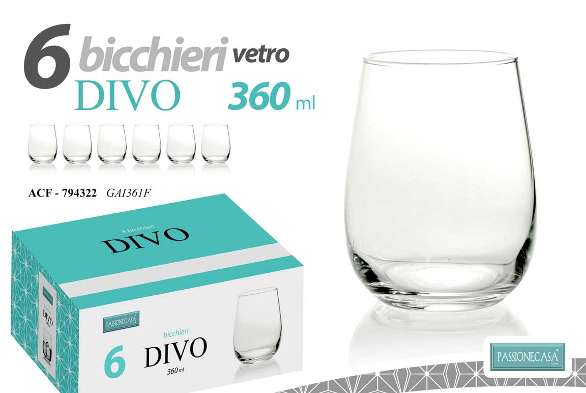 GICOS 6 BICCHIERI VETRO DIVO 360ML