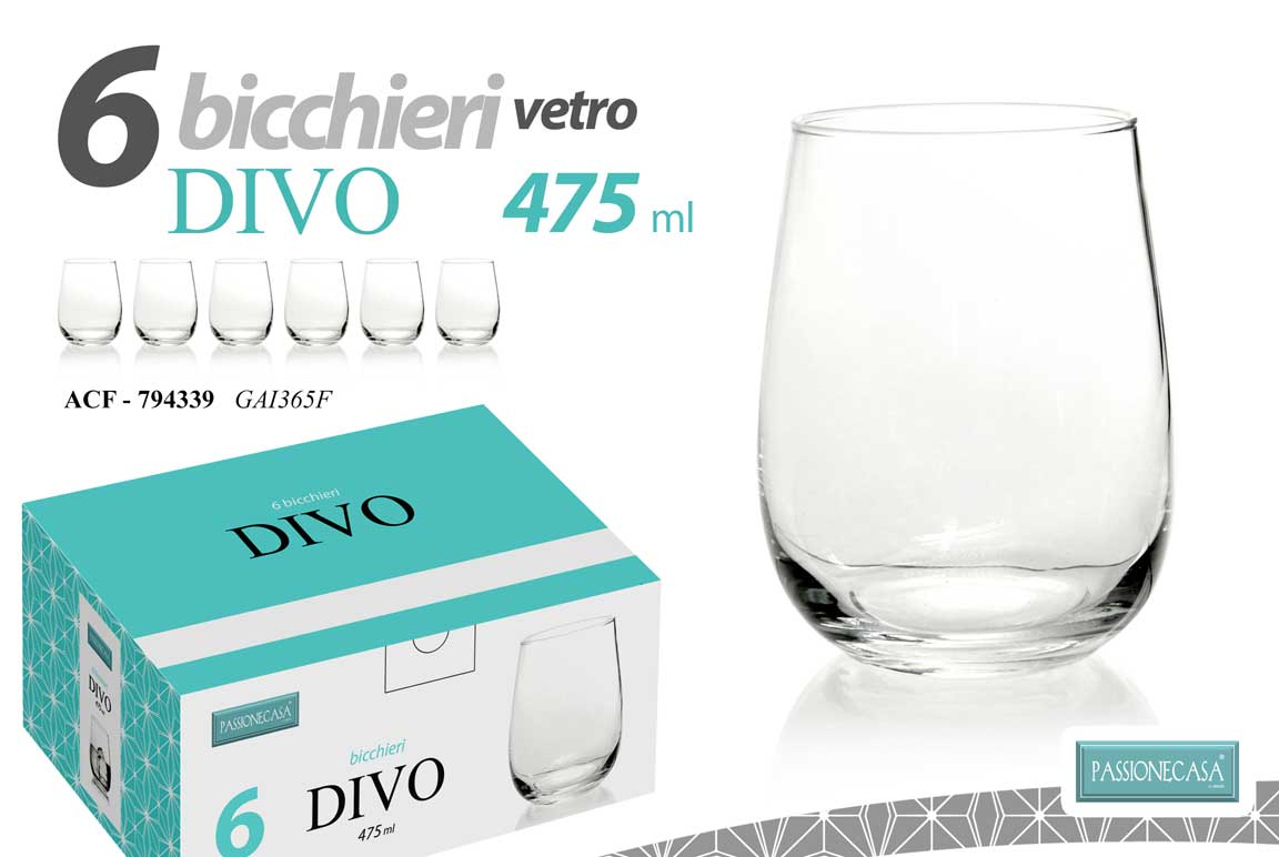 GICOS 6 BICCHIERI VETRO DIVO 475ML