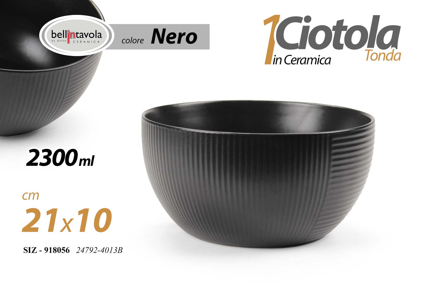 GICOS CIOTOLA IN CERAMICA TONDA 2300ML CM.21X10 NERO