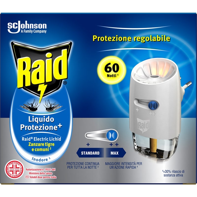 RAID PROTEZIONE REGOLABILE 1 DIFFUSORE + 1 RICARICA LIQUIDO 60 NOTTI PRESIDIO MEDICO CHIRURGICO
