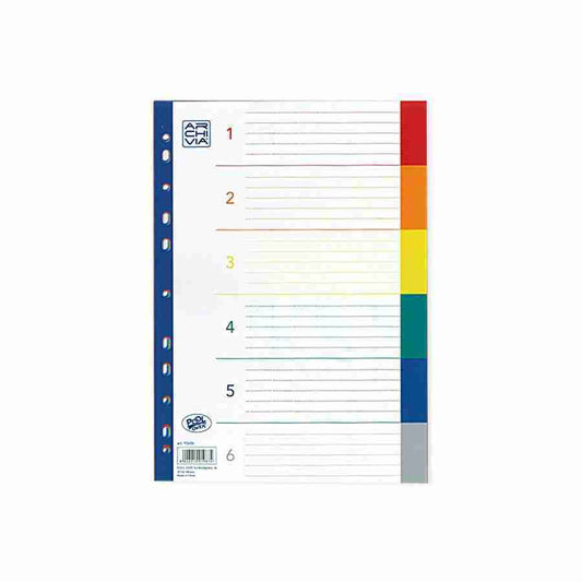 TINTA UNITA DIVISORI INTERCALARI COLORATI A4 PPL 6 TACCHE NUMERATI