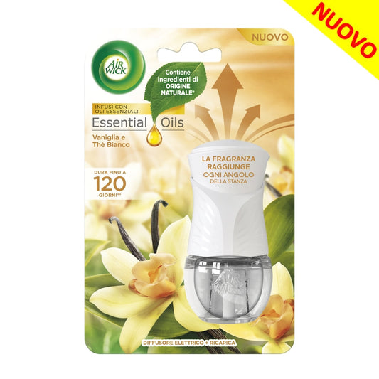 AIR WICK DIFFUSORE ELETTRICO+RICARICA ESSENTIAL OILS VANIGLIA E THE BIANCO 120GG