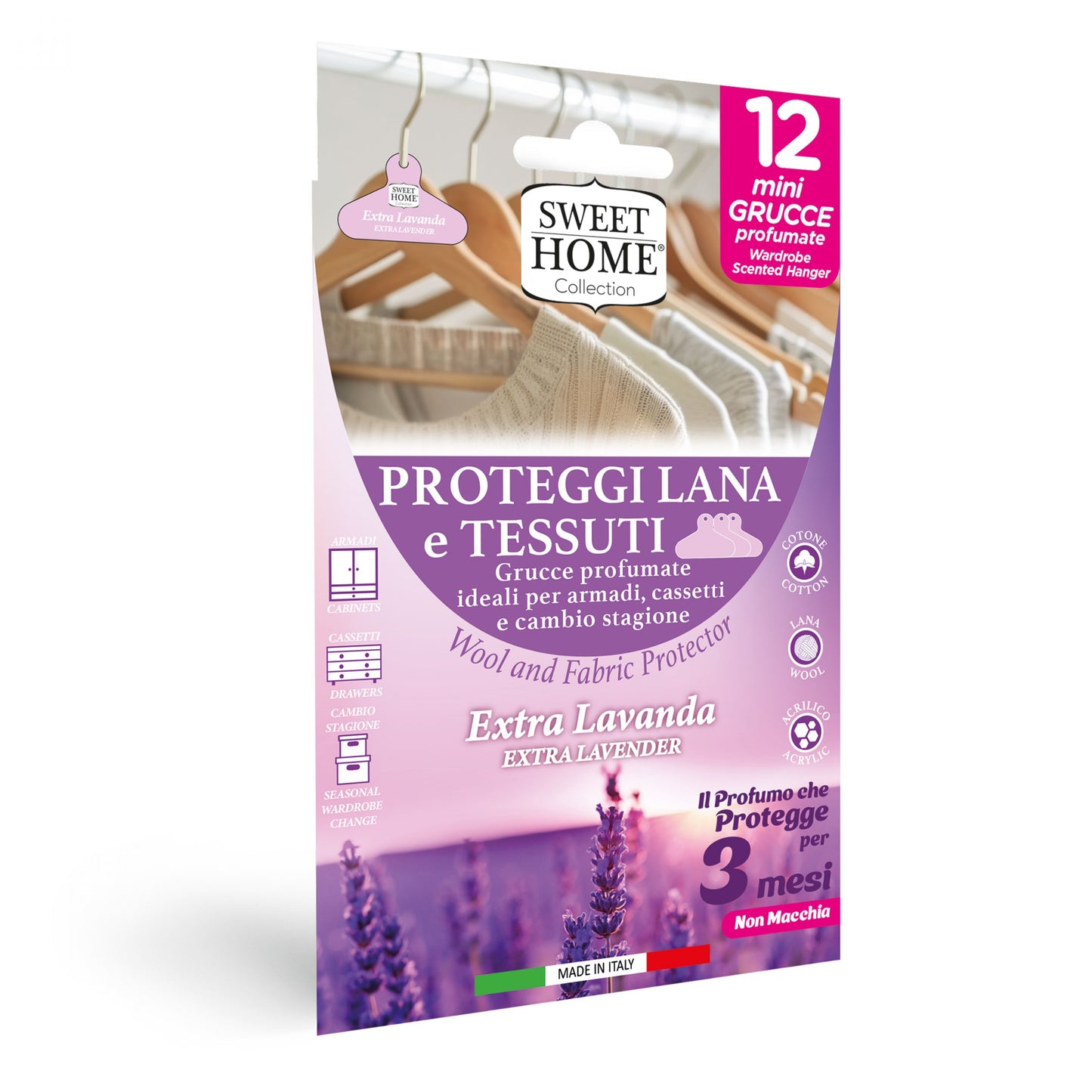 SWEET HOME COLLECTION PROTEGGI LANA E TESSUTI 12 MINI GRUCCE PROFUMATE EXTRA LAVANDA