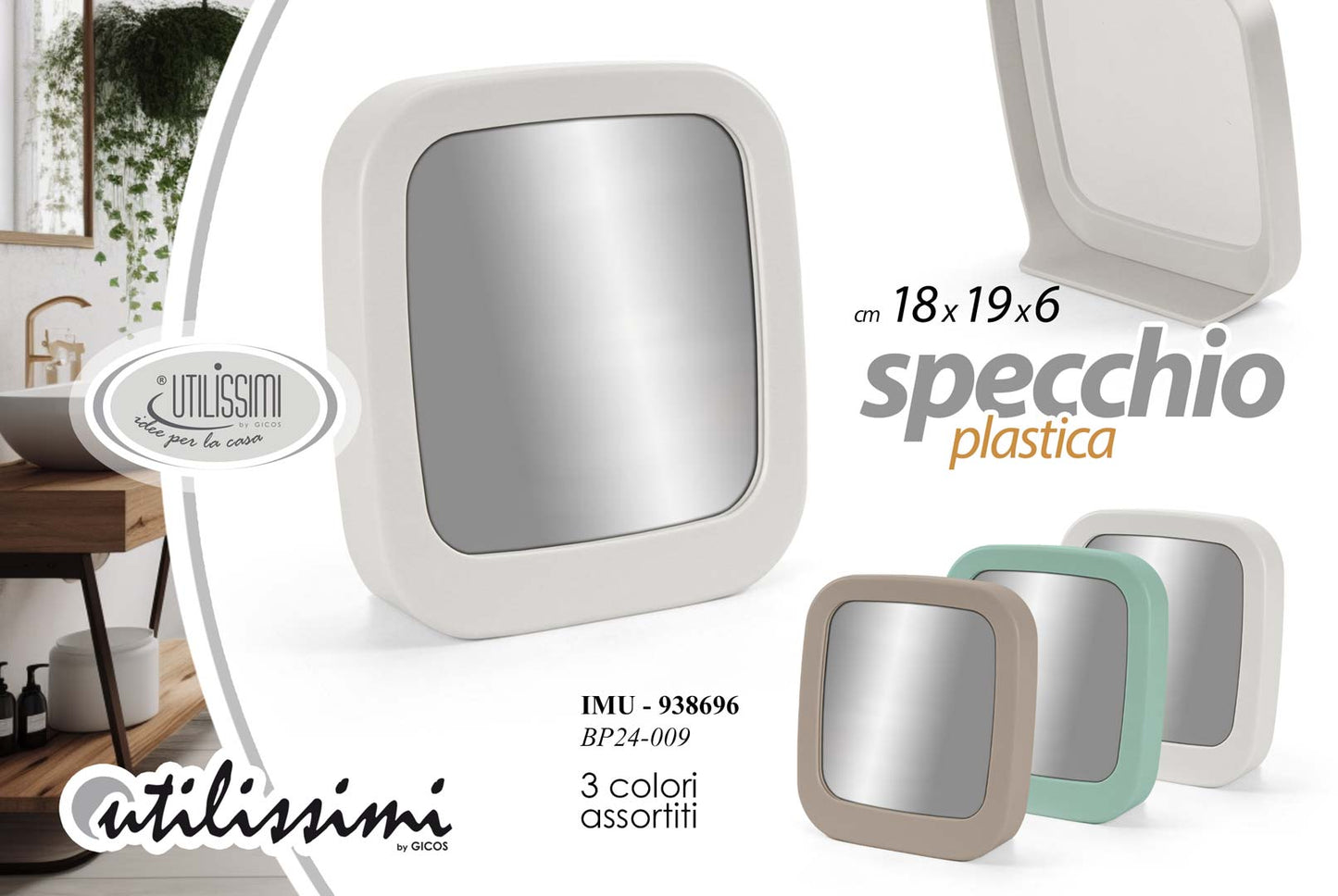 GICOS SPECCHIO IN PLASTICA CM.18X19X6 COLORI ASSORTITI