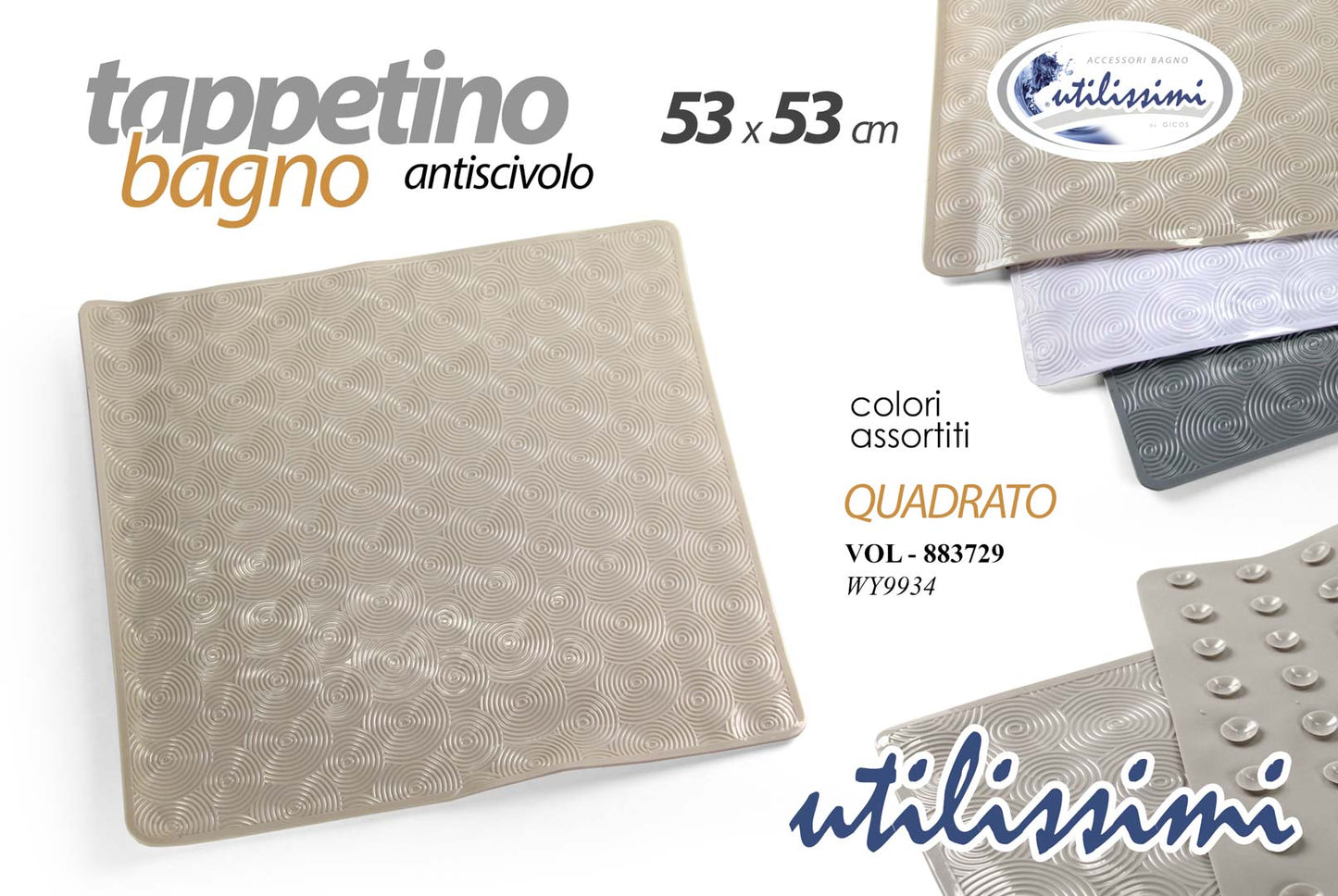 GICOS TAPPETINO BAGNO ANTISCIVOLO QUADRATO CM.53X53 COLORI ASSORTITI VOL-883729