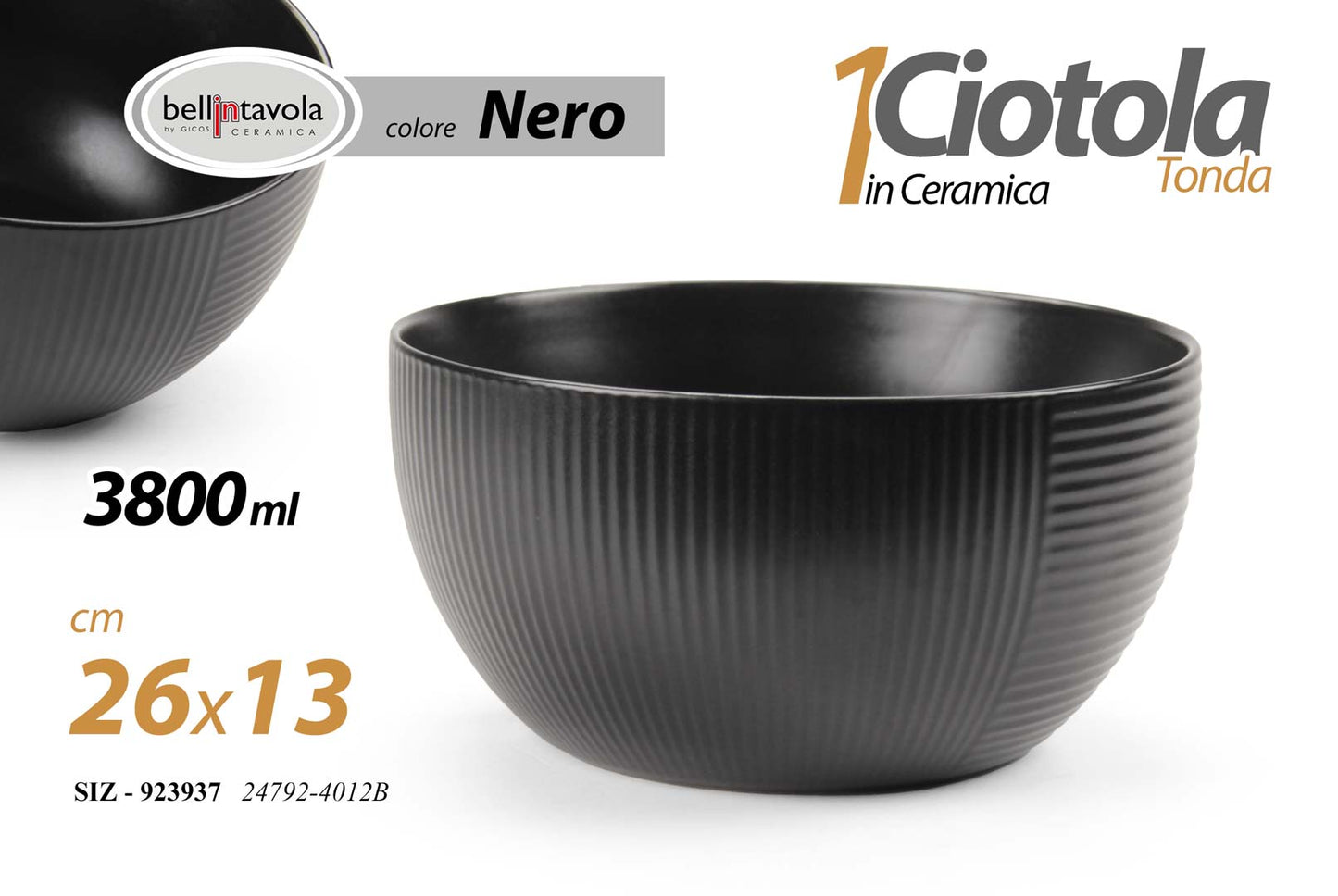 GICOS CIOTOLA IN CERAMICA TONDA 3800ML CM.26X13 NERO