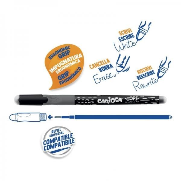 CARIOCA OOPS PENNA CANCELLINA CON TAPPO RICARICABILE NERO