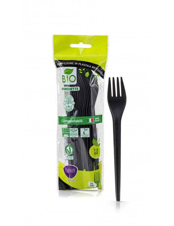 CLENDY BIO FORCHETTE IN CPLA COMPOSTABILI 12PZ NERO