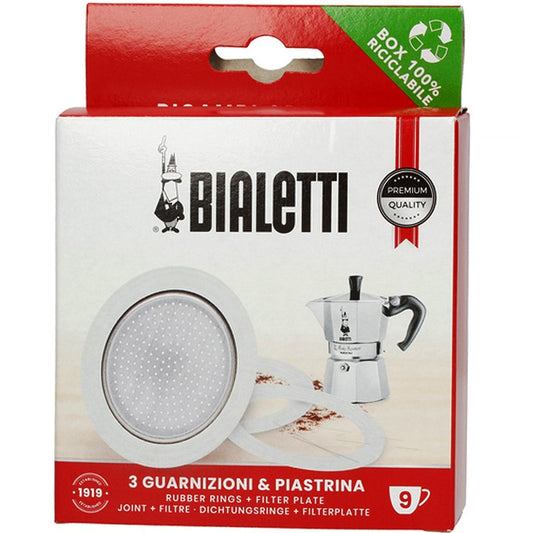 BIALETTI 3 GUARNIZIONI & PIASTRINA 9 TAZZE