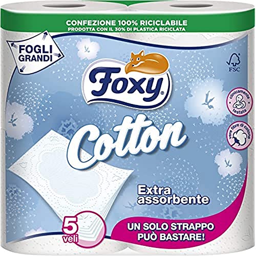 FOXY CARTA IGIENICA COTTON 5 VELI 4 ROTOLI FOGLI GRANDI
