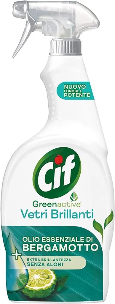 CIF SPRAY 650ML GREEN ACTIVE VETRI BRILLANTI OLIO ESSENZIALE DI BERGAMOTTO