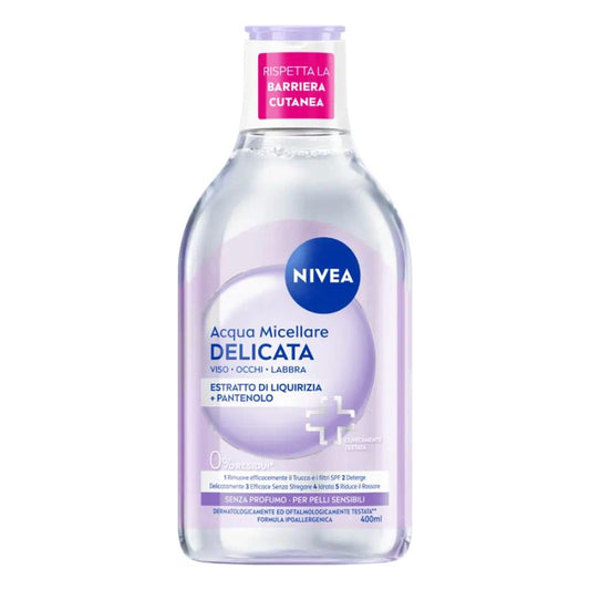 NIVEA ACQUA MICELLARE 400ML DELICATA VISO OCCHI LABBRA ESTRATTO DI LIQUIRIZIA + PANTENOLO