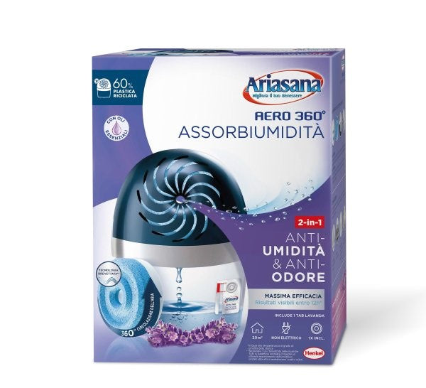 ARIASANA AERO 360 ASSORBIUMIDITA' SISTEMA 1 + 1 RICARICA TAB 450G 2IN1 ANTI-UMIDITA' & ANTI-ODORE LAVANDA