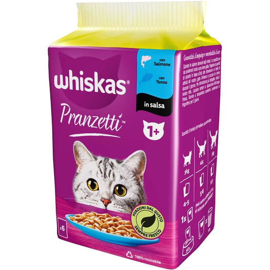 WHISKAS PRANZETTI 1+ 6X50G IN SALSA SALMONE-TONNO