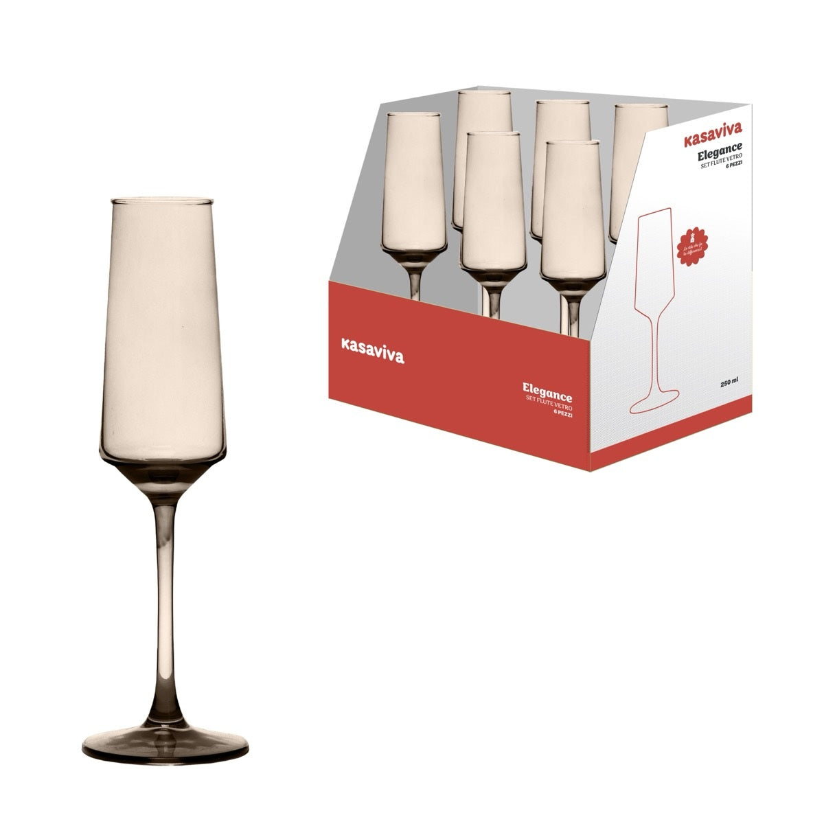 KASAVIVA ELEGANCE SET FLUTE VETRO 250ML 6PZ GREY
