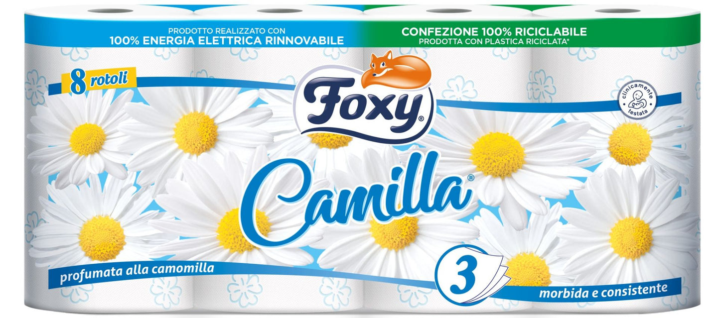 FOXY CARTA IGIENICA CAMILLA 3 VELI 8 ROTOLI PROFUMATA ALLA CAMOMILLA