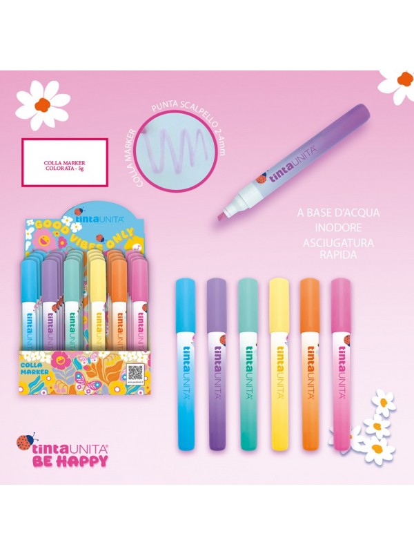 TINTA UNITA BE HAPPY COLLA MARKER COLORATA PREMI E INCOLLA