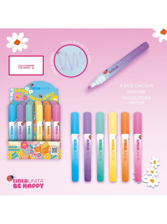 TINTA UNITA BE HAPPY COLLA MARKER COLORATA PREMI E INCOLLA