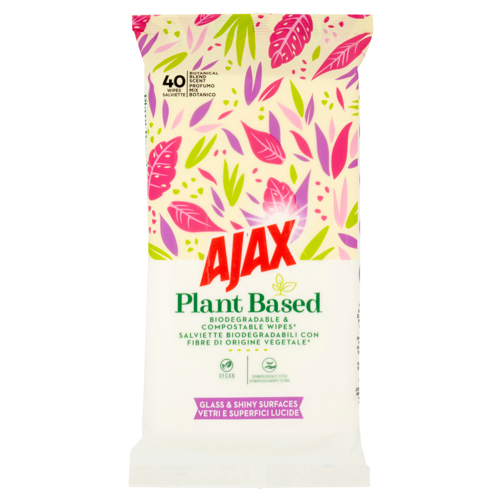 AJAX PLANT BASED SALVIETTE BIODEGRADABILI VETRI E SUPERFICI LUCIDE 40PZ