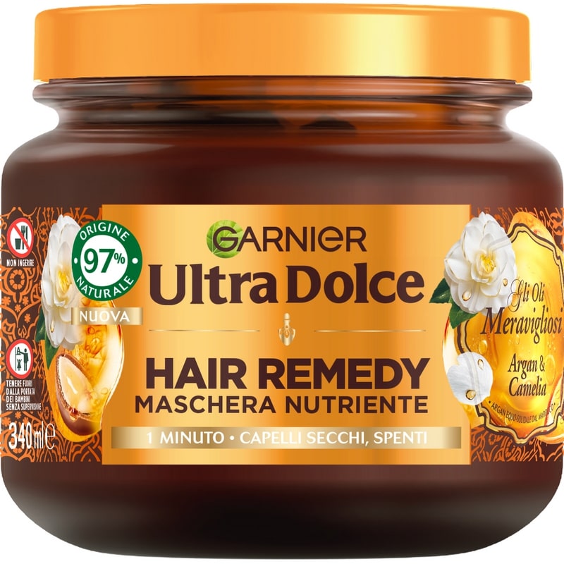 GARNIER ULTRA DOLCE HAIR REMEDY MASCHERA 340ML NUTRIENTE 1 MINUTO GLI OLI MERAVIGLIOSI ARGAN & CAMELIA