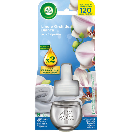 AIR WICK RICARICA ELETTRICO 19ML OLI ESSENZIALI X2 LINO E ORCHIDEA BIANCA