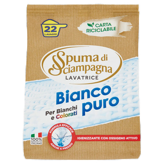 SPUMA DI SCIAMPAGNA LAVATRICE POLVERE 990G 22 MISURINI BIANCO PURO PER BIANCHI E COLORATI