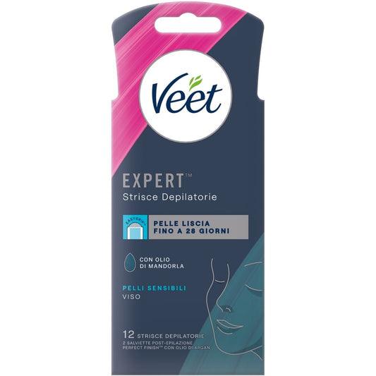 VEET EXPERT STRISCE VISO X12+2 SALVIETTE PELLI SENSIBILI CON OLIO DI MANDORLA